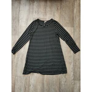 COMFY USA Women's Striped Black Knit Fit & Flare Midi Dress Size S Made In USA